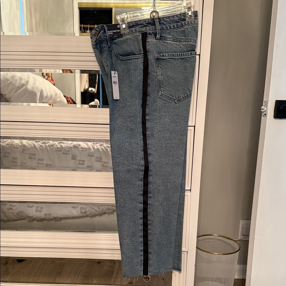 Express High Rise Women Jeans - Blue with Black Stripe